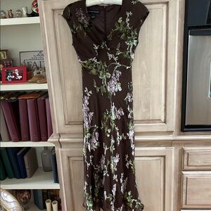 Jones New York Dark Brown Floral Midi  Dress vintage